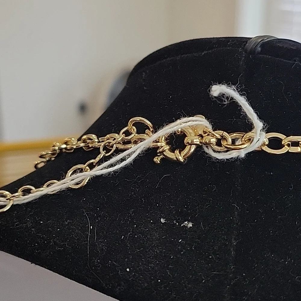 J Crew Venus Flytrap goldtone necklace with midnight blue acrylic stones - Picture 3 of 5